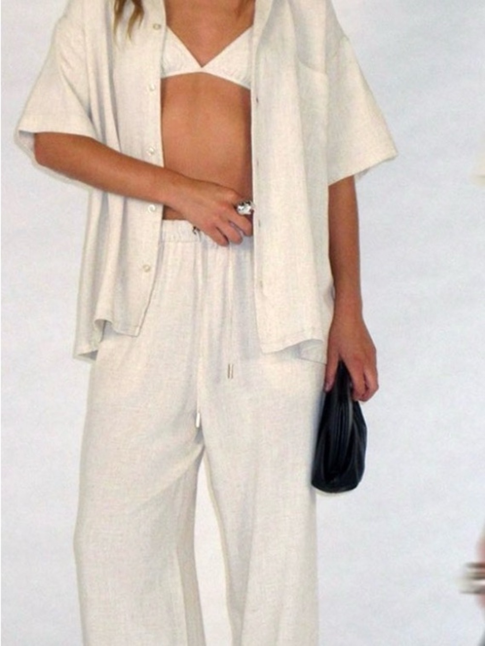 Thirty Years Air Linen button up short sleeve shirt and pant set in sand size M